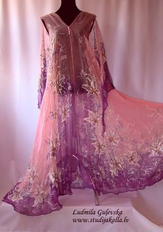 Dress.Natural silk dress handmade artwork silk painting Silk Clothing, Clothes Reference, Purple Floral Dress, Lily Flowers, Silk Outfit, Silk Art, Hand Painted Silk Scarf, Dress Handmade, Painted Silk