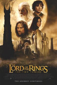 the lord of the rings movie poster on a blue background with an image of two men and