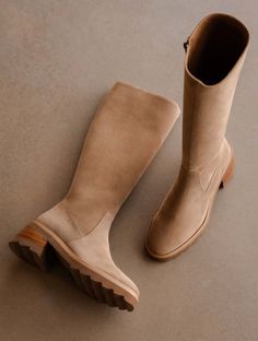 Enora Antilope - Bottes à talon mi-hauteur en daim taupe - Bobbies - Femme Mid Heel Boots, Eva Sole, Mid Heel, Autumn And Winter, High Boots, Knee High Boots, Suede Leather, Knee High, Heeled Boots