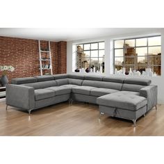 a living room with a large sectional couch