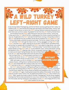 an orange and white poster with the words, a wild turkey left - right game