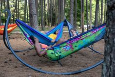 Eagles Nest Outfitters, Inc. Hammock Stands ENOpod® Hammock Stand Hammock Ideas Backyard, Recycled Trampoline, Yard Upgrades, Deck Hammock, Bed Swings, Hammock Ideas, Box Park, Eno Hammock, Backyard Hammock