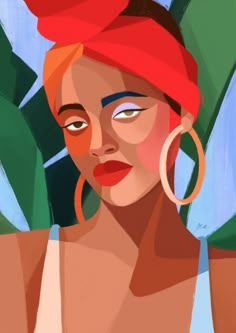 a digital painting of a woman with red hair and big hoop earrings on her head