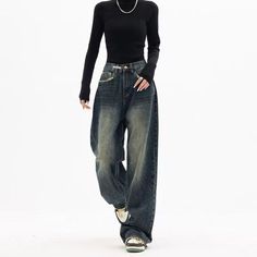 Couleur: Bleu Vintage; Taille: S, M, L, XL Minimalisticky Chic, Look 80s, Y2k Women, Streetwear Korean, Mode Hipster, Street Jeans, Streetwear Jeans, Streetwear Mode, Baggy Trousers