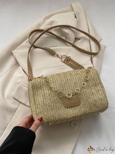 BirdinBag - 2023 Woven Straw Chain Crossbody: Stylish, Chic, and Versatile Handbag for Beach and Casual Outings Beige Rectangular Shoulder Bag With Chain Strap, Trendy Travel Bags With Chain Detail, Trendy Travel Bag With Chain Detail, Beige Square Bag With Chain Strap, Casual Travel Satchel With Chain Strap, Beige Shoulder Bag With Chain Strap, Rectangular Straw Bag With Chain Strap For Vacation, Beach Crossbody Bag With Chain Strap, Beige Straw Bag With Chain Strap For Everyday Use