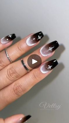 Cat Eye Square Nails, Bio Gel Nail Designs, Reverse Cat Eye, Reverse French Nails, Black Coffin Nails, 50k Views, Matte Black Nails, French Nail Designs, Tag Friends