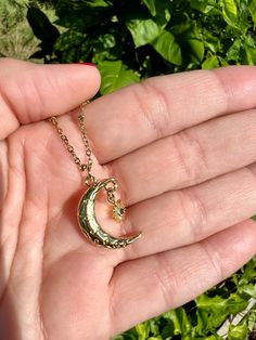 Handmade necklace with Half Moon and Star pendant, 14" + 3" adjustable, gold plated stainless steel chain. Moon And Star Pendant, Moon And Star Necklace, Moon And Star, Tropical Style, Packing Material, Star Pendant, Handmade Necklace, Star Necklace, Steel Chain