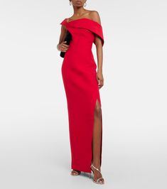 Asymmetric Wool And Silk Gown in Red - Roland Mouret | Mytheresa Formal Floor-length Elastane Gown, Chic Floor-length Maxi Dress For Red Carpet, Formal Floor-length Gown, Formal Maxi Length Elastane Gown, Elegant Red Elastane Dress, Formal Elastane Maxi Length Gown, Chic Fitted Gown For Red Carpet, Chic Fitted Red Carpet Gown, Formal Red Elastane Dress