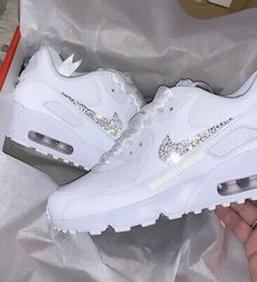 Pinterest Womens Air Max 90, Sick Shoes, 90 Shoes, Swarovski Nike, Nike Air Max 90s, Bedazzled Shoes, Nike Shoes Women Fashion, Bling Converse, Air Max 90s