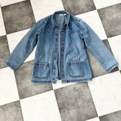 Perfectly Faded 90s Vintage Blue Denim Chore Coat Jacket Size Medium 100% Cotton Perfectly Faded And Broken In Faded Thrashed Well Worn Jean Field Utility Classic Elements Barn Chore Coat, Vintage Jacket, Woman Colour, Jean Coat, Jean Jacket, Blue Denim, Vintage Ladies, Coats Jackets, Jackets & Coats