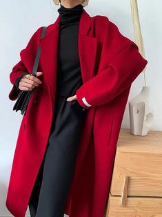 Women's coat made of 50% wool and 50% polyester Double-breasted button closure Notched lapels with long sleeves Side-seam pockets Calf length Relaxed fit Item #3712 Women's wool coat SIZE INFO S=US4-6=UK8-10=EU34-36 M=US8-10=UK12-14=EU38-40 L=US12-14=UK16-18=EU42-44 Custom size can be acceptable ★★Please leave me a message with your weight, height, bust, waist, hips, arm length, and coat length you need. I will make a custom size for you. Single Breasted Long Blazer For Winter, Winter Long Single-breasted Blazer, Long Single-breasted Winter Blazer, Red Oversized Outerwear With Buttons, Oversized Red Outerwear With Buttons, Red Notch Lapel Outerwear With Buttons, Red Long Outerwear With Buttons, Long Red Outerwear With Buttons, Red Business Outerwear With Buttons