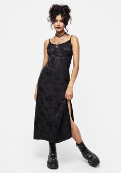 Carissa Midaxi Cami Slip Dress – Disturbia Cami Slip Dress, Gothic Looks, Corset Shirt, Festival T Shirts, Black Slip Dress, Fall 24, Scooped Neckline, Swimwear Dress, Floral Jacquard