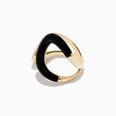 Effy 14K Yellow Gold Onyx and Diamond Swirl Ring Elegant Yellow Gold Enamel Ring With Polished Finish, Modern White Gold Rings With Black Enamel, Modern Black Enamel Open Ring Jewelry, Modern Black Enamel Open Ring, Black Enamel Ring In Fine Jewelry Style, Elegant Black Enamel Ring With Polished Finish, Modern Black 14k Gold Rings, Modern Black Rings For Evening, Luxury 14k Gold Ring With Black Enamel