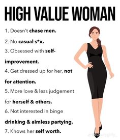 a woman in a black dress with her hand on her hips and the words high value woman