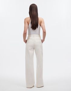 The Harlow Wide-Leg Jean in Tile White: Airy Denim Edition Classic High-rise Spring Wide Leg Pants, Classic Wide-leg Spring Jeans, Classic Spring Wide-leg Jeans, Classic Wide-leg Jeans For Spring, Classic High-rise Wide Leg Pants For Spring, Classic High Rise Wide Leg Pants For Spring, Spring Classic Wide-leg Jeans, Chic Tapered Leg Flare Jeans For Spring, Chic High-waisted Relaxed Fit Flare Jeans