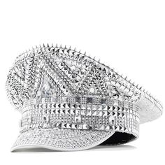 Ladies we are obsessing over this Main Captain Silver Bling Hat. Style this hat with a killer festival worthy outfit and be ready to turn heads no matter the occasion. Punk Brimmed Winter Hats, Punk Style Brimmed Winter Hat, Adjustable Punk Hat For Winter, Adjustable Brimmed Punk Hat, Punk Style Adjustable Brimmed Hat, Adjustable Punk Winter Hat, Adjustable Punk Style Winter Hat, Adjustable Festival Costume Cap, Trendy Adjustable Cap Costume Headpieces