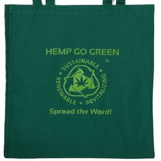 Save The Planet One Bag At a Time!™ Sturdy and affordable! Made from strong but light-weight, 100% hemp canvas. This 8 ounce hemp canvas tote bag feels kinda similar to your typical cotton tote bag material, but it's sooo much stronger! Hemp is the finest, strongest, most sustainable, natural fiber fabric in the world. Printed on one side with our Hemp Go Green® logo so you can help make a statement about why the world needs more hemp products. (Amongst other benefits, hemp is renewable, sustainable, and revitalizing!) This hemp tote makes an excellent book bag or market bag. The straps are long enough to conveniently throw over your shoulder for every day carry to work, school, or shopping. In our experience this light-weight hemp canvas tote bag easily replaces two plastic grocery bags, Practical Green Cotton Bags, Eco-friendly Cotton Bags, Practical Green Cotton Bag, Green Eco-friendly Canvas Bag, Eco-friendly Green Canvas Bag, Green Eco-friendly Canvas Tote Bag, Eco-friendly Recyclable Cotton Canvas Bag, Green Eco-friendly Tote Canvas Bag, Green Tote Bag With Eco-friendly Ink