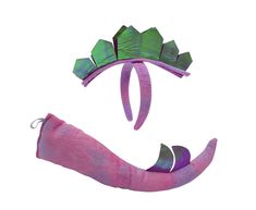 two purple and green hair accessories are shown on a white background, one is shaped like a worm