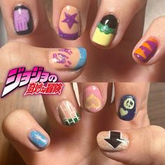 Jjba Makeup Tutorial, Jojo's Bizarre Adventure Nails, Arcane Nails, Jjba Inspired Nails, Jojo's Bizarre Adventure Inspired Nails, Jjba Nails, Jojo's Bizarre Adventure Jewelry, Anime Nails