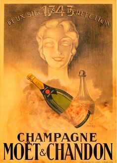 an advertisement for champagne and chandon with a woman's face holding a bottle