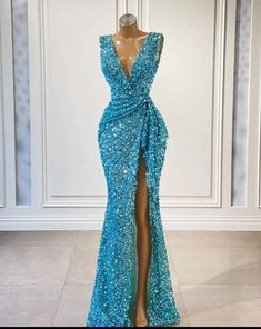 فستان مثير ذو فتحة عالية، قماش متسلسل أفريقي، أزياء أفريقية، ملابس نسائية Blue Wedding Reception Dress, Reception Dress For Women, Side Split Prom Dress, Women Evening Dresses, Blue Wedding Receptions, Split Prom Dresses, Wedding Reception Dress, Sequin Prom Dress, Womens Prom Dresses