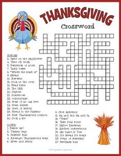 a thanksgiving crossword puzzle with turkeys and cornucts on it's side