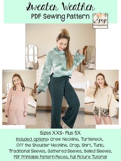 the sweater weather sewing pattern is available in sizes xs - 3xl and includes two