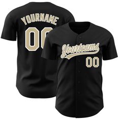 a black baseball jersey with the name and number on it, that reads your name