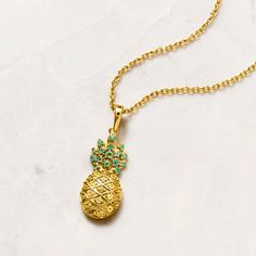 Ross-Simons - .20ct t. w. Yellow Sapphire, .20ct t. w. Emerald Pineapple Pendant Necklace Over Sterling. 18". Freshen up your style with these fancy fruits! Our charming pineapple pendant necklace sparkles with .20 ct. t. w. round yellow sapphires and .20 ct. t. w. round emerald fronds. Symbolic of hospitality and good luck, this playful 18kt yellow gold over sterling silver style will quickly become your main squeeze. Cable chain includes a 2" extender. Springring clasp, emerald and yellow sapp Pineapple Necklace, Emerald Birthstone, May Birthday, Main Squeeze, Fine Jewelery, Silver Style, Yellow Sapphire, Cable Chain, Silver Fashion