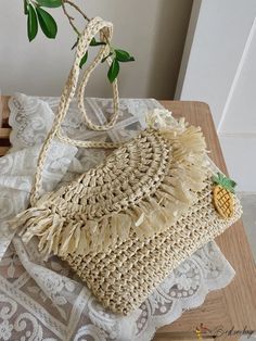 Bird in Bag - Aival Beach Vacation Woven Hollow-Out Design Crossbody Bag with Flap First Contact, Diy Supplies, Bag Bag, Bird In Bag, Color Khaki, Polyester Material, Beach Vacation, Straw Bag, Free Gifts