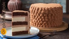 a chocolate cake sitting on top of a white plate