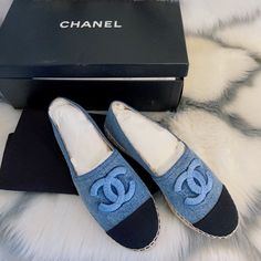 Authentic Brand New Chanel Shoes Size 36 With Dust Bag And Box ( Please Note It Is Chanel Shoes Size 36) Chic Blue Round Toe Espadrilles, Trendy Blue Round Toe Espadrilles, Designer Blue Slip-on Sneakers, Blue Leather Espadrilles With Round Toe, Blue Leather Round Toe Espadrilles, Blue Leather Closed Toe Espadrilles, Blue Leather Slip-on Espadrilles, Designer Blue Sneakers For Spring, Trendy Blue Closed Toe Sneakers