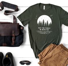 Pine Tree Shirt, Tree Silhouette Tshirt, May the Forest be with You, Hiking shirt Men, Outdoorsman shirt, Camp tshirt, Star Wars Quote Father's Day Outdoor Graphic Print T-shirt, Father's Day Outdoor Graphic T-shirt, Father's Day Outdoor T-shirt With Graphic Print, Mountain Quotes, Star Wars Quotes, Hiking Shirt, Meme Tshirts, Hiking Shirts, Tree Shirt