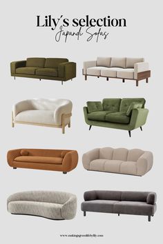 the living room furniture collection is available in different colors and sizes, including sofas