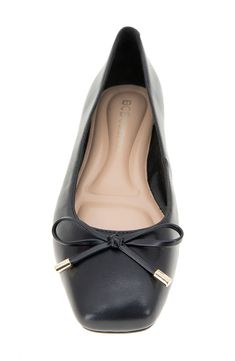 A delicate bow accentuates the square toe on a poised ballet flat grounded by a cushioned footbed for comfortable wear. Cushioned footbed Textile and synthetic upper/synthetic lining/synthetic sole Imported Elegant Synthetic Ballet Flats For Formal Occasions, Elegant Black Synthetic Ballet Flats, Chic Synthetic Slip-on Ballet Flats, Chic Black Synthetic Ballet Flats, Elegant Synthetic Ballet Flats For Spring, Chic Fitted Synthetic Flats, Chic Synthetic Flats, Elegant Ballet Flats With Cushioned Footbed For Work, Formal Fitted Synthetic Ballet Flats