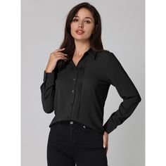 Keep your look semi-formal and elegant in cool weather with this basic shirt from Hobemty. Pair it with a tailored skirt or wide-leg pants and heels for a chic office look. Comfortable and casual, this pleated front shirt is perfect on its own or as a layer under a blazer or jacket. This shirt can be a perfect addition to almost any outfit from formal to daily wear, great for work, meetings, office, businesses, work, parties, cocktails, weddings, casual, daily dressing, etc. Satin Button Down Shirt, Work Parties, Work Meetings, Office Blouse, Tailored Skirt, Office Shirt, The Office Shirts, Chic Office, Satin Blouse