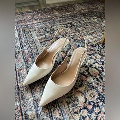 Perfect Condition, Never Worn! Just Wanted The Next Half Size Up. Elegant White Heels With 4-inch Heel, Elegant White 4-inch Heels, White Leather Court Shoes With Heel Strap, White Heels, Medium Width, Low Heel, White Low Heel Medium Width Heels, White Court Shoes With Heel Strap, Medium Width, White Court Shoes With Heel Strap And Medium Width, White Court Shoes With Heel Strap, White Heels With Medium Width And Low Heel