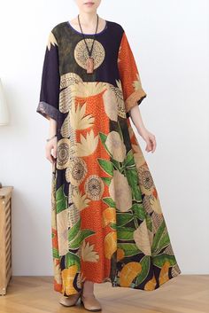 #loosedress #vintage #Japanesefashion #silk Bohemian Loose Floral Print Dress, Bohemian Loose Dresses With Floral Print, Loose Bohemian Dress With Floral Print, Loose Bohemian Floral Print Dress, Bohemian Floral Print Shift Maxi Dress, Long Bohemian Shift Dress, Kimono Styles, Long Kimono Dress, Printed Kimono