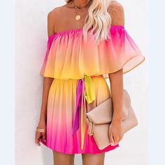 Shoulder Ruffle Dress, Evening Dresses Short, Maxi Robes, Chiffon Maxi Dress, Fashion Weeks, Trend Fashion, Boho Maxi Dress, Tie Dye Print, Printed Mini Dress