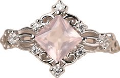 Rose Quartz Ring, Filigree Ring, Pink Quartz, Quartz Ring, Ring Sterling Silver, White Topaz, Princess Cut, Sterling Ring, Blue Topaz