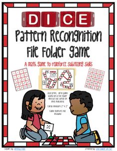 a poster with two children sitting at a table and the words dice pattern recognition file folder game