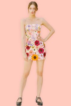 Looking for cute clothes for kids, stuffed toys and unicorns, plush toys, tokidoki and more? Then, click and buy today our 'Flower Power Mini Dress'! June Flower, Floral Collage, Bees And Butterflies, Embroidered Mini Dress, Fabric Display, Swimsuits Hot, Lingerie Tops, Sequin Maxi Dress, Fitted Style