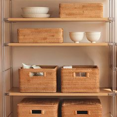 shelves with baskets and bowls on them