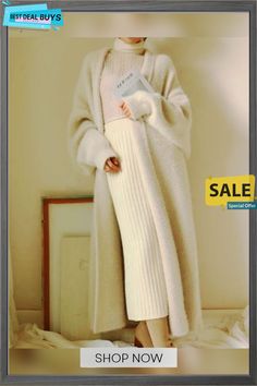 Women's Knitted Cardigan Sweater Coat Solid Color Sweater Coat For Winter, Cozy Sweater Coat For Winter, Long Sleeve Solid Color Sweater Coat For Cold Weather, Chic Long Sleeve Outerwear With Soft Texture, Winter Acrylic Long Sleeve Cardigan, Winter Knitted Acrylic Sweater Coat, Knitted Long Sleeve Acrylic Outerwear, Cream Solid Winter Sweater, Winter Cardigan For Cold Weather