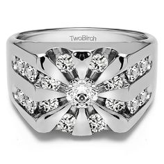 This men's ring features 17 white round channel set stones. The band measures 5.5mm in total width. The total combined carat weight is 0.5 carats. This listing features moissanite, cubic zirconia or natural diamonds. This men's ring weighs 17.78 grams and Gents Wedding Rings, Sunburst Ring, Sun Burst, Mens Fashion Wedding, Cool Wedding Rings, Men Diamond Ring, Sterling Silver Mens, Fashion Ring, Channel Set