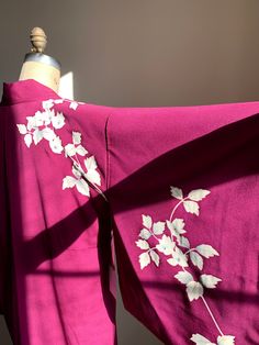 "Antique magenta silk kimono with a floral pattern.  Fits-like: One size fits most Length: 49\"  Good/Great *Some marks. Stains on the lining.  Dry clean only" Silk Kimono, Womens Robes, Floral Pattern, Silk, Purple, Clothes For Women, Floral, Pattern, Clothes