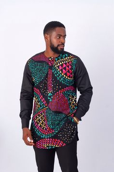 "Introducing our new Valentine collection of African Shirt and Kaftan for Men made from 100% pure quality cotton fabric. A new addition to the CUMO London tribe, a whole new vibe with your beau, we have curated vibrant and stylish African clothing that will make you look dapper. African print Men's shirt is ideal for all your formal and casual occasions. Look ethnic and dapper anytime in matching pieces with your missus.   Product Detail Style - Long-sleeved Features - Kaftan Top for Men Colour Ankara Long Sleeve Shirt For Men, African Print Shirts For Men, Ankara Shirts For Men, Ankara Top Styles, Kaftan For Men, African Shirt, African Print Shirt, African Suit, African Colors