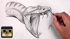 a drawing of a snake with glasses on it's head and its mouth open