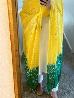 Yellow Bandhani Jaipur Dupatta at PinkPhulkari California Hanging Shells, Phulkari Pants, Lily Singh, Bridal Dupatta, Indian Look, Kurta Dress, Lehenga Skirt, Party Wear Lehenga, Beautiful Suit