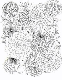 a bunch of flowers that are in the middle of a line art drawing technique, with black and white ink